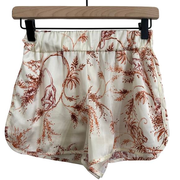 Aritzia Little Moon White & Burnt Orange Boho Jungle Print Shorts Size XXS - Picture 1 of 6